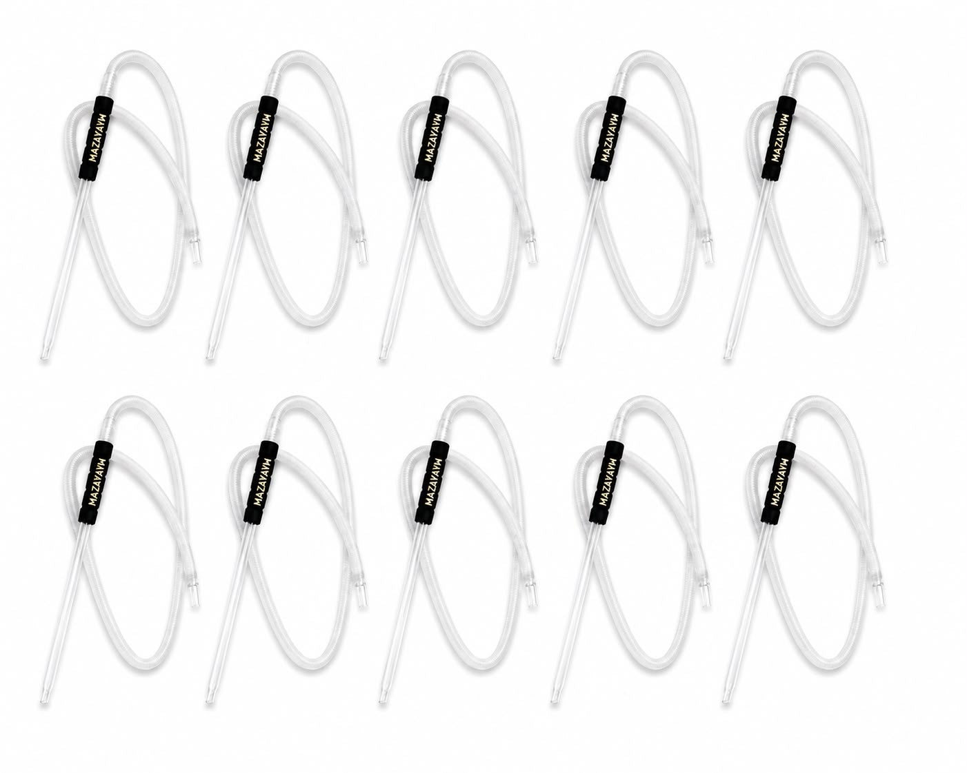 10-pack Mazayaym white washable textile-wrapped hookah hoses with glass mouthpiece tips