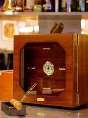 Three-Layer Small Cigar Cabinet High-Gloss Paint Cedar Wood Cigar Humidor Decorative Box(Red)