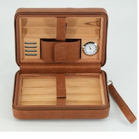 Portable Leather Cigar Humidor Case with Hygrometer – Travel Cigar Storage (Brown)