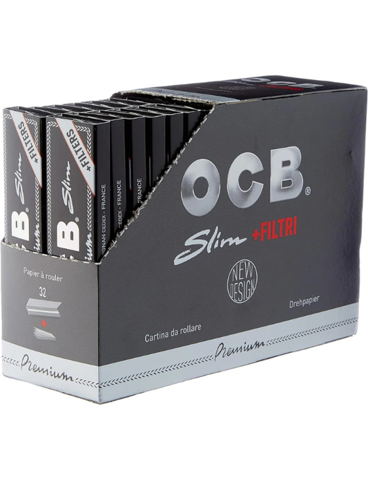 OCB Long Black Paper Plus Tips, 32 Packets