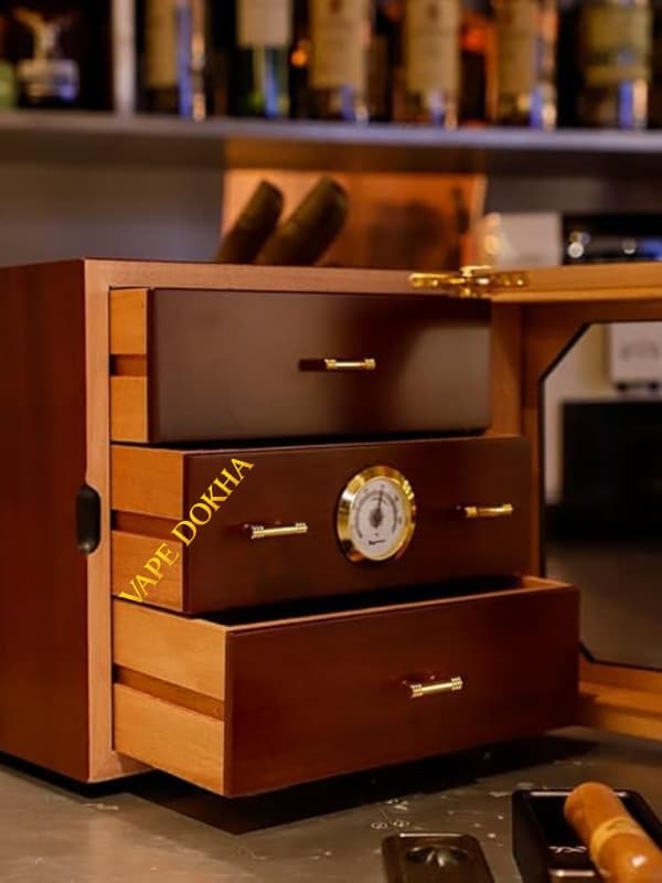 Three-Layer Small Cigar Cabinet High-Gloss Paint Cedar Wood Cigar Humidor Decorative Box(Red)