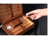 Portable Leather Cigar Humidor Case with Hygrometer – Travel Cigar Storage (Brown)
