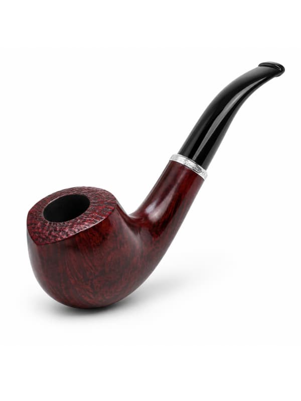 Wooden smoking tobacco pipe with a black stem on a white background. Vape dokha UAE