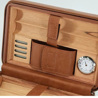 Portable Leather Cigar Humidor Case with Hygrometer – Travel Cigar Storage (Brown)