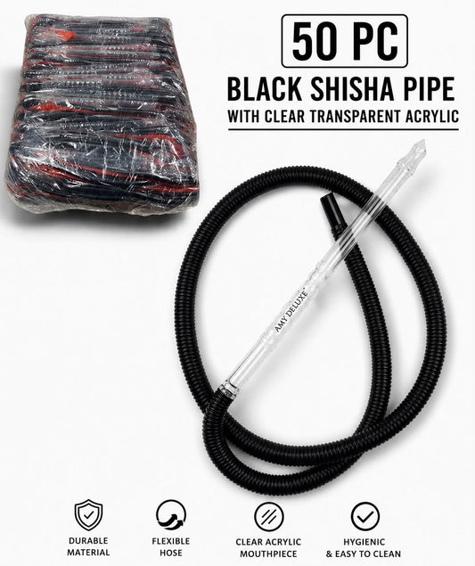 50-piece premium black shisha pipe set with crystal acrylic mouthpieces