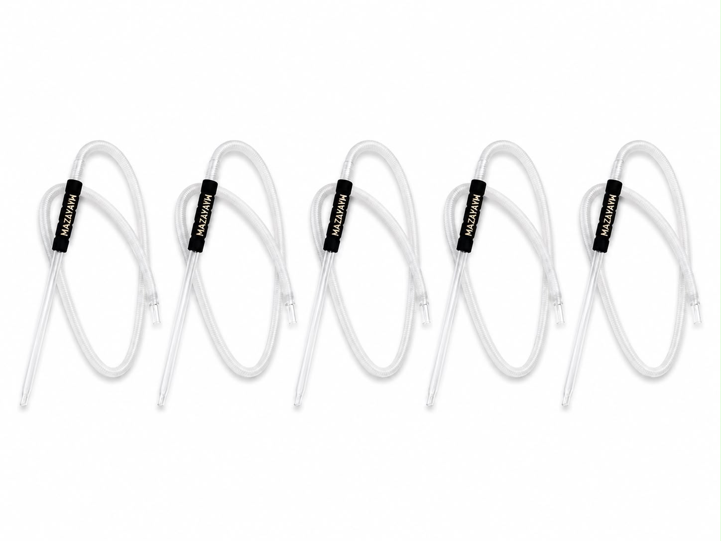 5-pack Mazayaym white washable textile-wrapped hookah hoses with acrylic mouthpiece tips