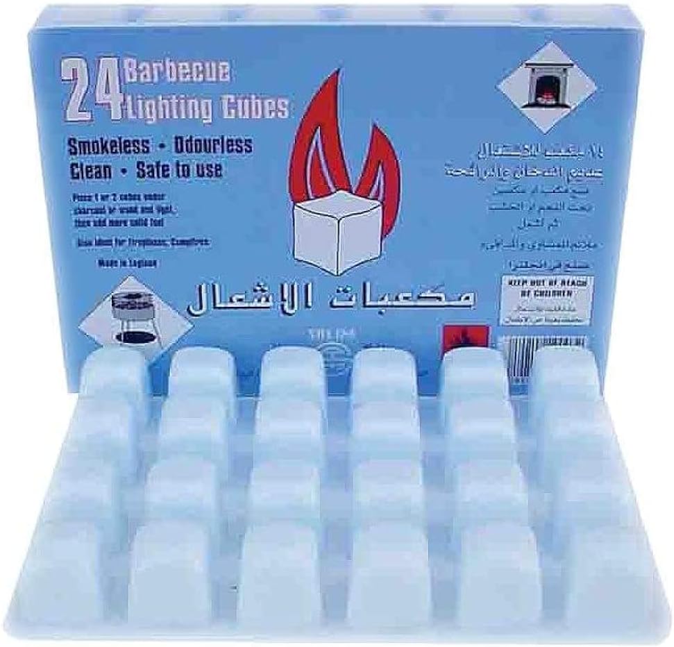 Barbecue lighting cubes with packaging on a white background