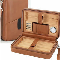 Portable Leather Cigar Humidor Case with Hygrometer – Travel Cigar Storage (Brown)
