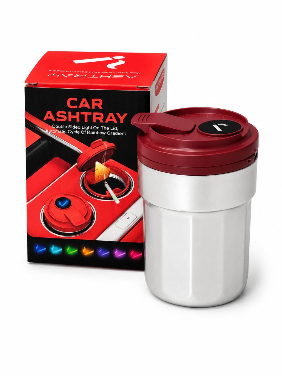 Wine red car ashtray with rainbow LED light