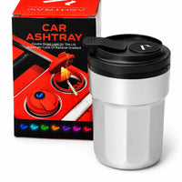Silver and black car ashtray with rainbow LED light