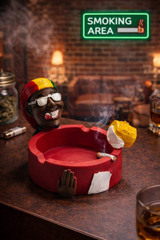 Rasta character hand-painted resin ashtray in red