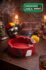 Rasta character hand-painted resin ashtray in red