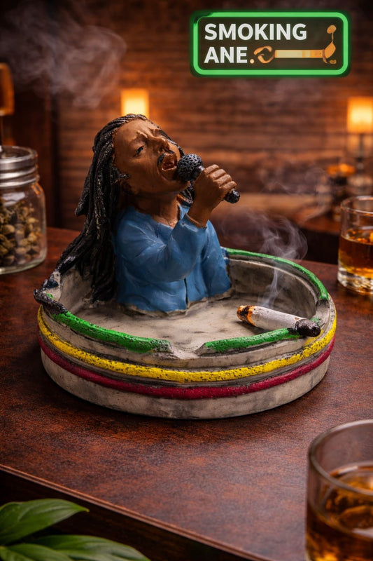 Reggae singer figurine resin ashtray with mic and rasta rim
