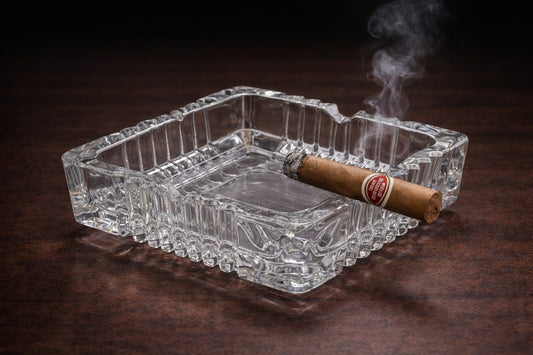 Square crystal glass 4-slot heavy cut cigar ashtray