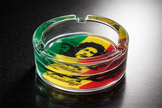 Rasta reggae colourful printed round glass ashtray