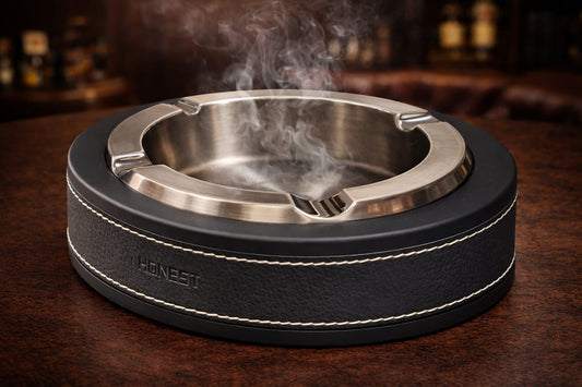 HONEST luxury leather ashtray with stainless steel inner bowl