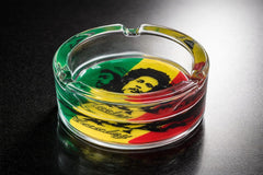 Rasta reggae colourful printed round glass ashtray