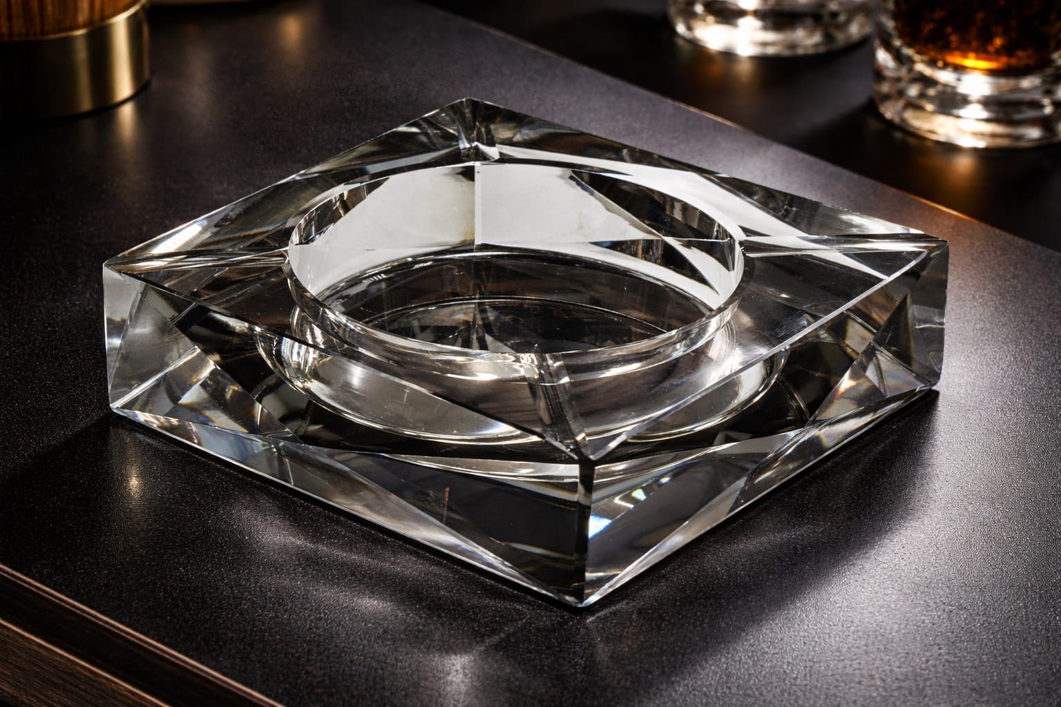 Square diamond-cut crystal luxury ashtray
