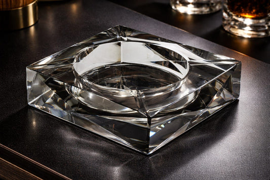 Square diamond-cut crystal luxury ashtray