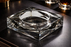 Square diamond-cut crystal luxury ashtray