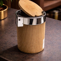 Round leather and stainless steel 4-slot ashtray standard