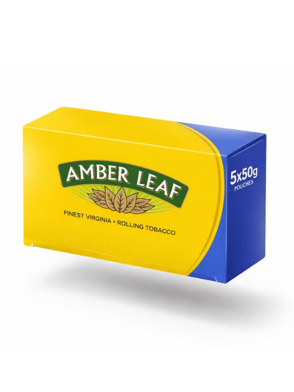 Amber Leaf tobacco packaging with yellow and blue design on a white background | vape dokah uae