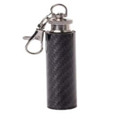 Black carbon fiber keychain with metallic clip on a white background. dokha bottle . vape dokha uae 