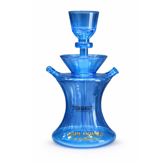 Blue hookah with 'Vape Dokha' branding on a white background