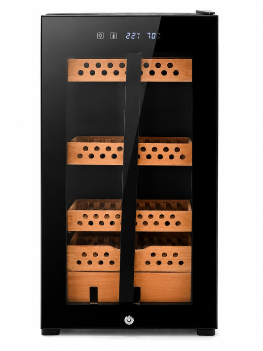 Electric cigar humidor cabinet with digital climate control and cedar trays
