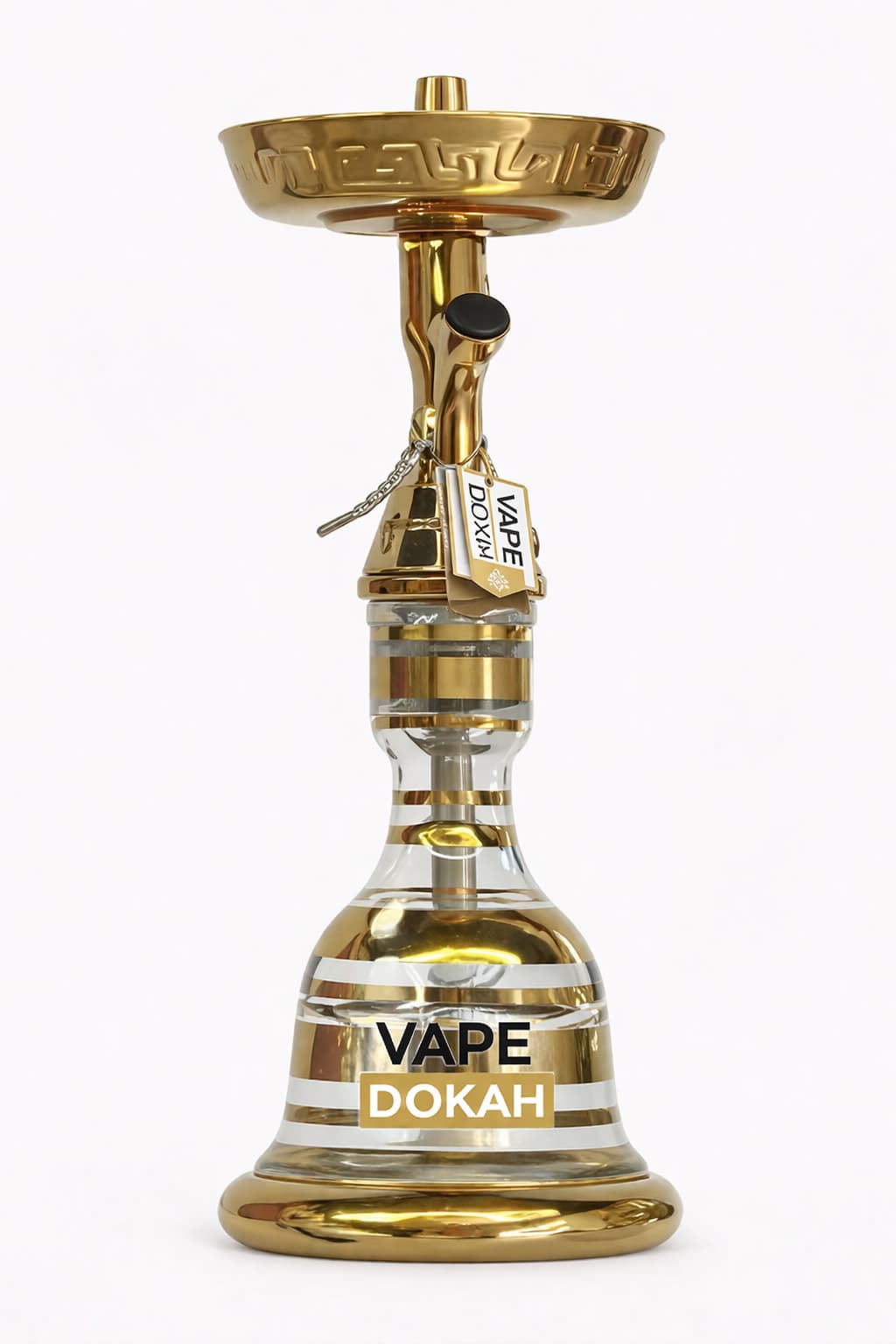 Gold Luxury Bell-Base Glass Stripe Hookah with Ornate Tray