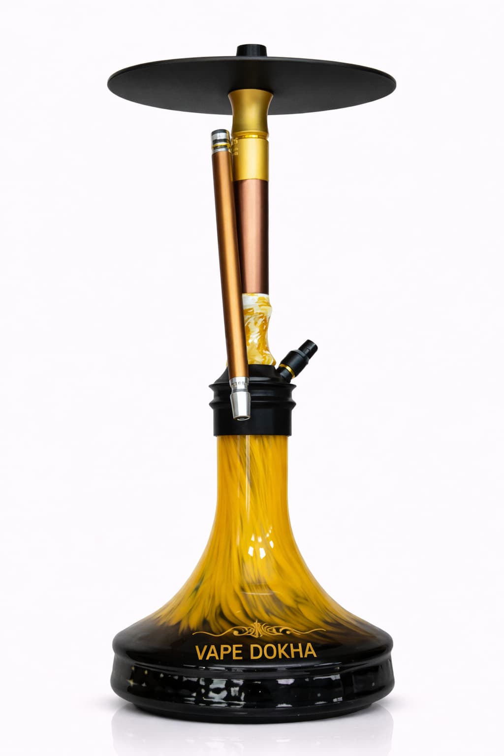 Gold Swirl Black Base Rose-Gold Stem Hookah
