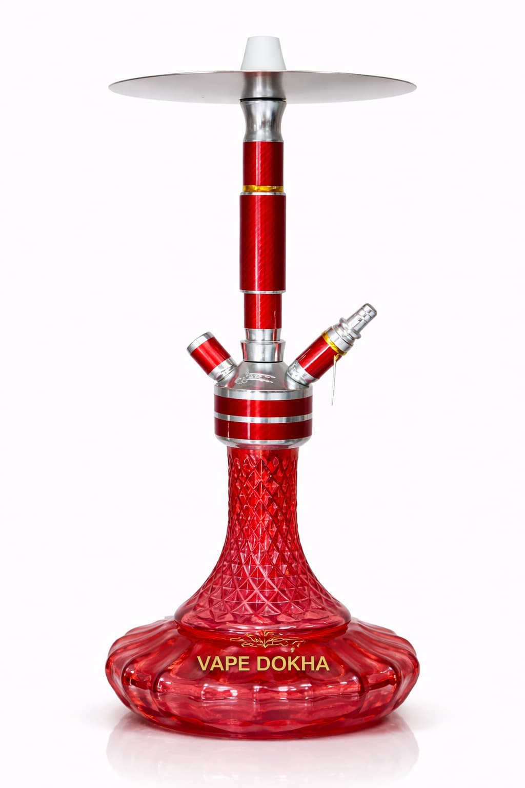 Deep Red Diamond-Cut Glass Double-Hose Hookah
