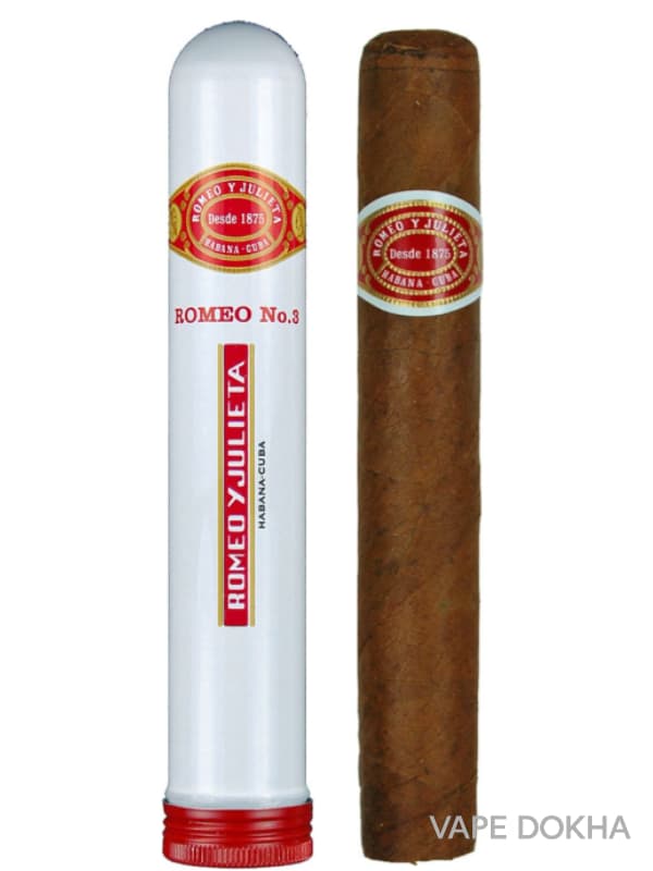 Cigar and its packaging with 'Romeo y Julieta' branding on a white background. Vape Dokha UAE