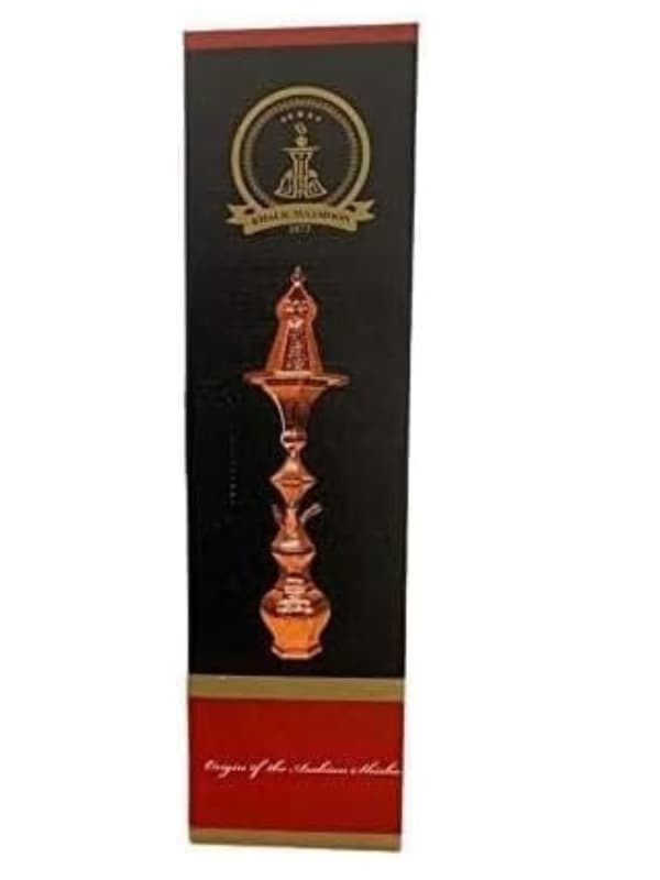 Copper Khalil Moamon  hookah on a black and red box with branding . Vape Dokha UAE