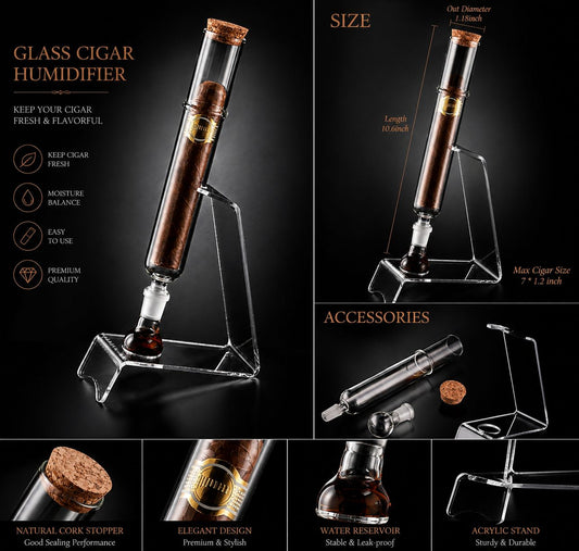 Premium glass cigar humidifier tube with acrylic stand