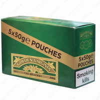 Green and gold packaging of Golden Virginia tobacco box  on a white background vape dokha uae 