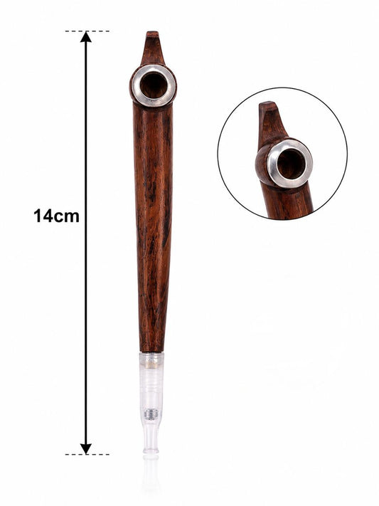 Handmade dark rosewood medwakh pipe silver ring 14cm