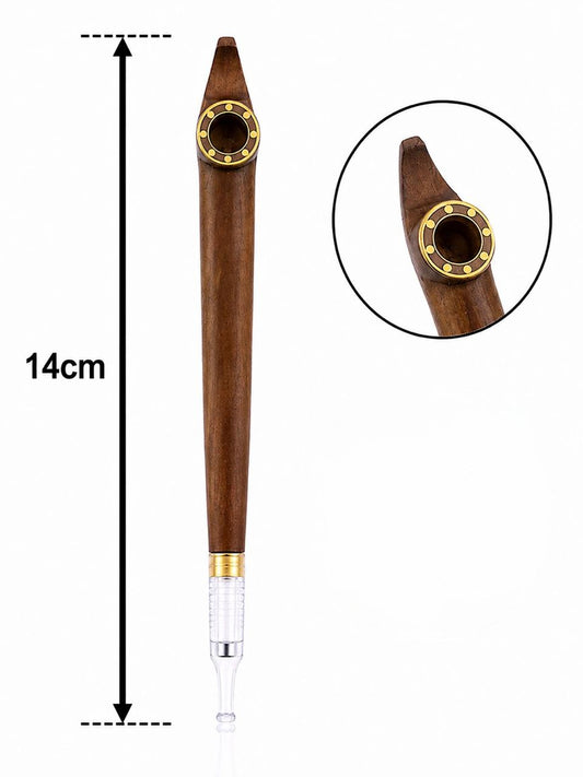 Handmade walnut hook-top medwakh pipe with gold ring 14cm