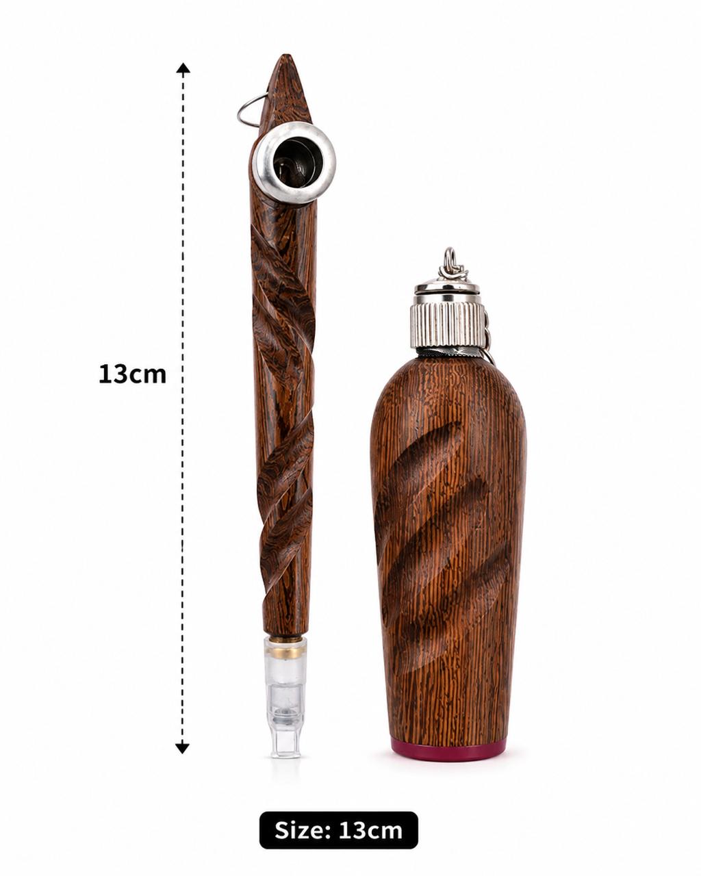 Twisted wood dokha pipe silver ring set