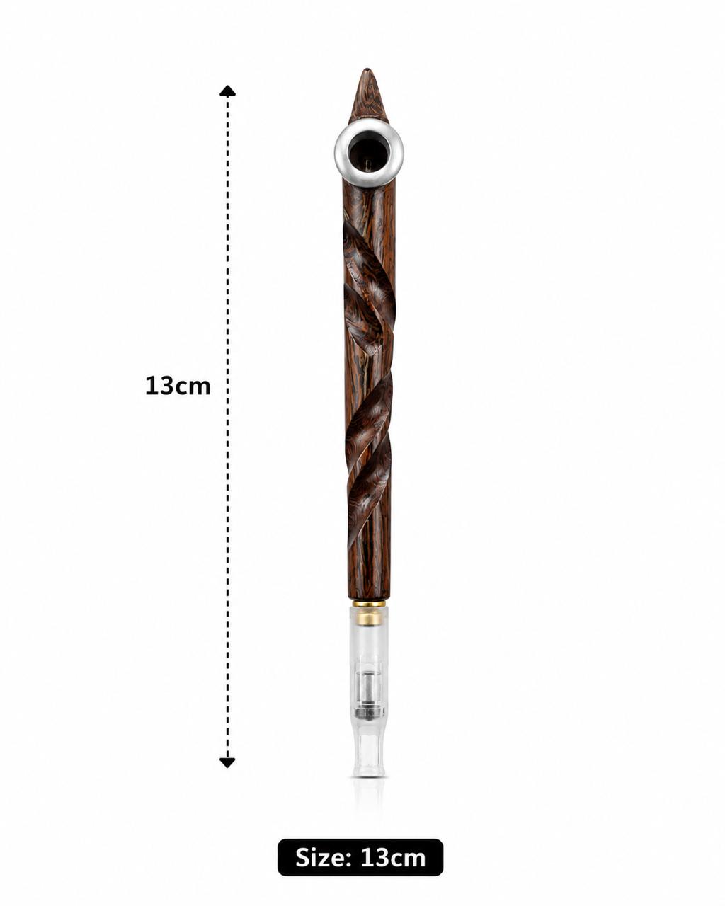 Handmade spiral-carved twisted wood medwakh pipe and bottle set 13cm