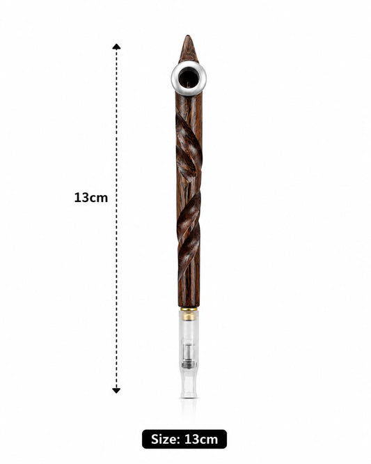 Handmade spiral-carved twisted wood medwakh pipe and bottle set 13cm