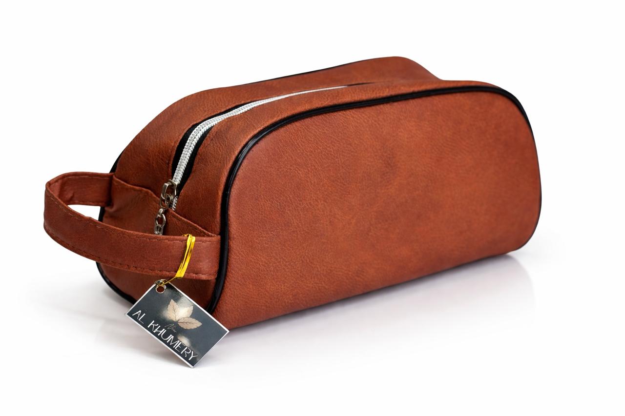 Classic brown leather medwakh pouch zip