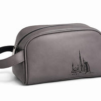 Grey leather medwakh pouch zip
