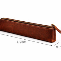 Slim cognac brown leather medwakh pouch brass zip