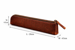 Slim cognac brown leather medwakh pouch brass zip