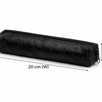 Ostrich-embossed black leather medwakh pouch