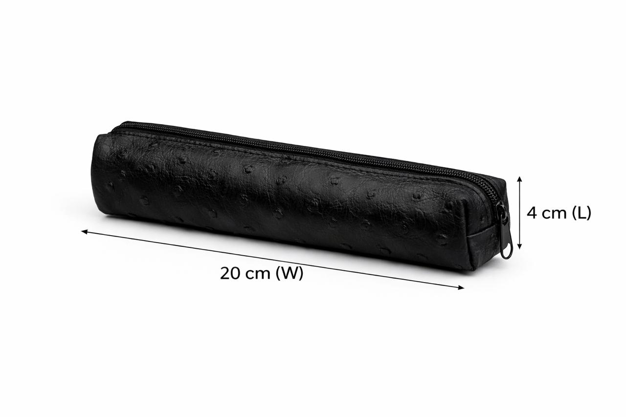 Ostrich-embossed black leather medwakh pouch