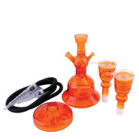 Orange Al fakher hookah set with two cups and a hose on a white background . Vape Dokha UAE