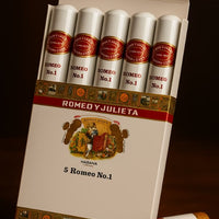 Pack of Romeo y Julieta Romeo No. 1 cigars on a dark background. Vape Doka UAE