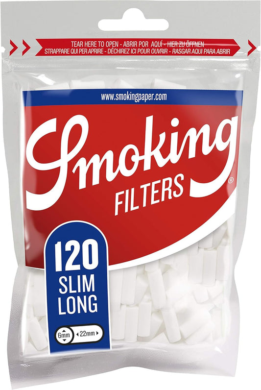 Pack of Smoking Filters with red and blue label on a white background.Vape Dokha UAE